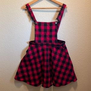 Hot Topic Red Plaid Overall Dress w/Pockets